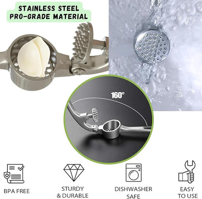 Premium Garlic Press - Rust Proof & Dishwasher Safe Garlic Mincer Tool, Garlic Press Stainless Steel, Garlic Crusher, Garlic Masher, Garlic Presses, Silicone Garlic Peeler & Brush - Imperial Sliver
