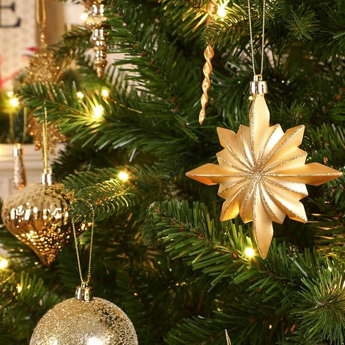 SHareconn 80pcs Christmas Balls Ornaments Set, Contemporary Light Luxury Gift Set, Shatterproof Plastic Decor for Xmas Tree Holiday Wedding Party Decorations with Hanging Strings, Dark and Light Gold