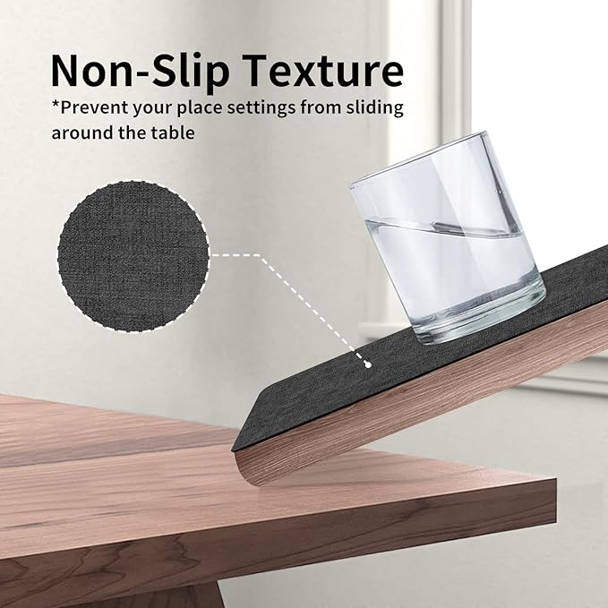 Maxpearl Faux Leather Placemats Set of 6 - Waterproof - Wipe Clean - Heat Resistant - Anti Slip Dining Table Place Mats, Suitable for Indoor & Outdoor Use, 17’’×12’’, Black