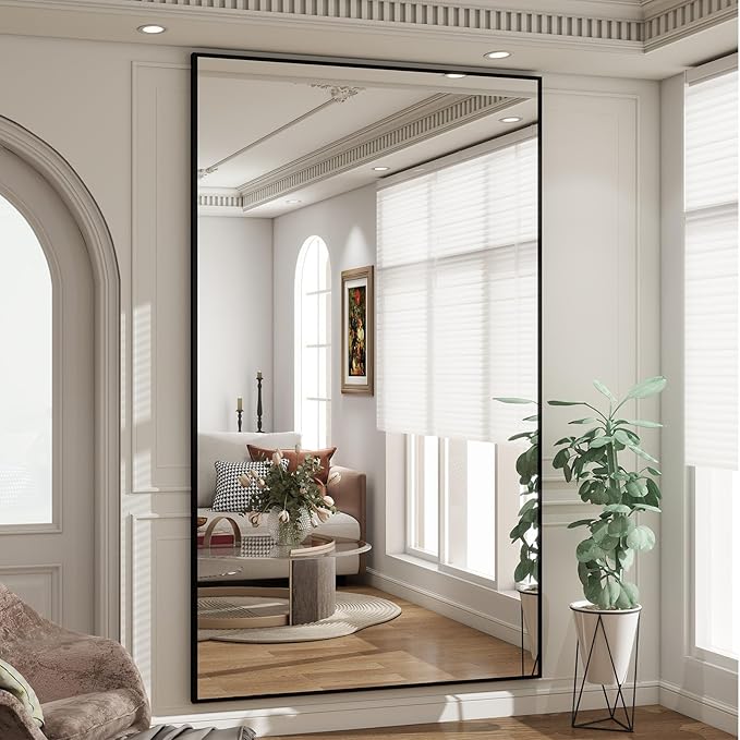 BEAUTYPEAK 77"x38" Rectangle Full Body Floor Mirrors, Full Length Mirror Hanging or Leaning, Aluminum Alloy Frame Wall Mirror for Bedroom, Dressing Room, Black