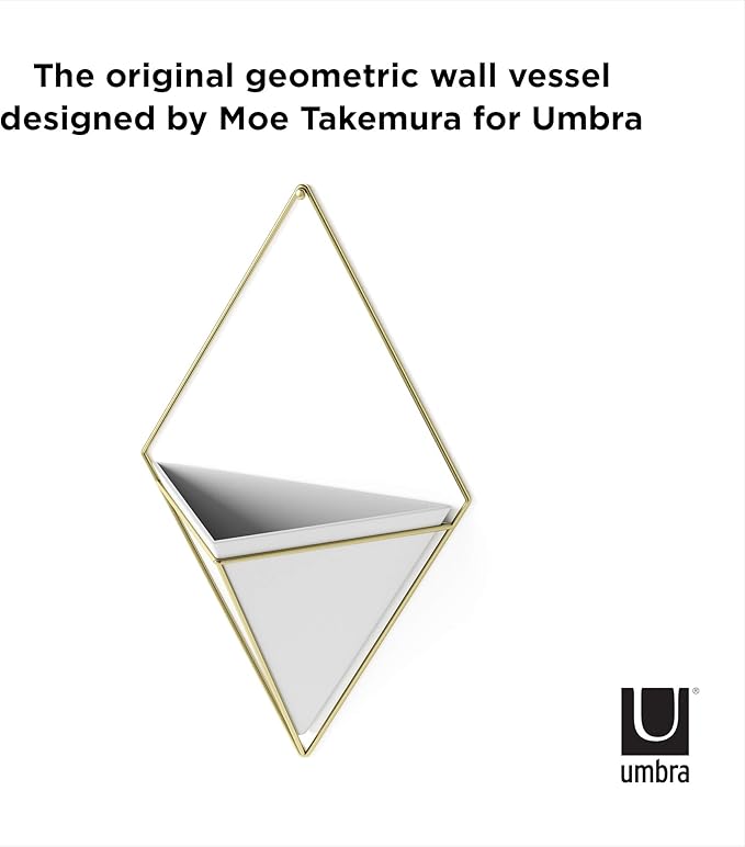 Umbra Trigg Hanging Planter Vase & Geometric Wall Decor Container - Great For Succulent Plants, Air Plant, Mini Cactus, Faux Plants and More, White Ceramic/Brass
