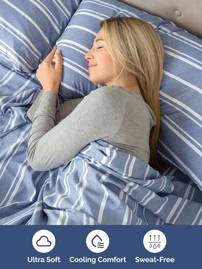 Extra Deep Cal King Sheet Set - 6 Piece Breathable & Cooling Sheets - Hotel Luxury Bed Sheets Set - Easy Fit - Soft, Wrinkle Free & Comfy Sheets Set - Blue Striped Sheet Set with Extra Deep Pockets