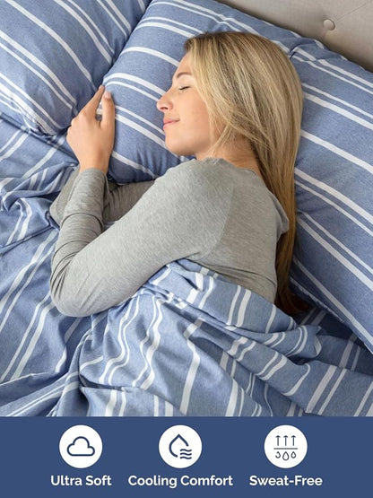 Extra Deep Cal King Sheet Set - 6 Piece Breathable & Cooling Sheets - Hotel Luxury Bed Sheets Set - Easy Fit - Soft, Wrinkle Free & Comfy Sheets Set - Blue Striped Sheet Set with Extra Deep Pockets