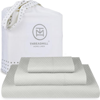 Threadmill Twin Sheets for Twin Mattress | 800 Thread Count Jacquard Celine Light Grey Sheets | 100% Cotton 3 Piece Bed Sheets | Extra Long Staple Cotton | Cotton Sheets with Elasticized Deep Pocket