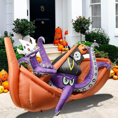7 FT Long Halloween Inflatable Octopus Corsair Outdoor Decoration, Holiday Decorations Built-in White LED Light Blow Up Halloween Decorations for Yard, Garden, Lawn,Holiday, Party