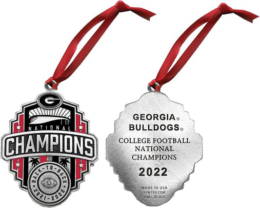 2022 Georgia Bulldogs National Back to Back Championship Ornament | Hand-Sculpted Christmas Tree Ornament | Intricately Crafted Metal Pewter Alma Mater Inlay