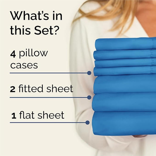 CGK Linens Split King 7 Piece Sheet Set - Cooling Sheets for Hot Sleepers - Hotel Luxury Bedding Set with 8-16 Inch Deep Pockets - 1 Flat & 2 Fitted & 4 Pillowcases - Soft & Wrinkle Free - Split King