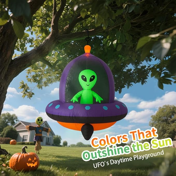 GARIG 5FT Halloween Inflatables Outdoor Decorations Aliens and Spaceships Build-in LEDs Lights Blow Up Yard Decorations for Garden Lawn Window Indoor Party Holiday Decor