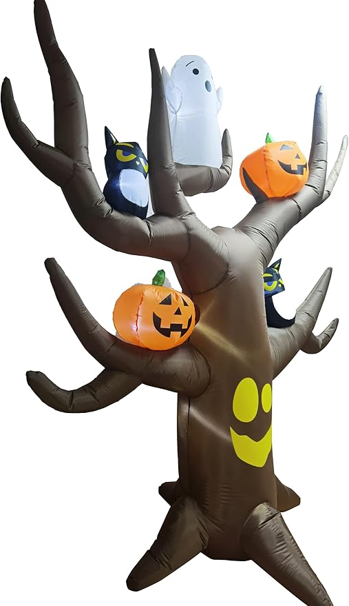 Amazingforless (6FT) Halloween LED Inflatable Decoration w/Blower Spooky Blow Ups (Frankenstein, Dragon, Ghost, Pumpkin, Skeleton Dog,Tree, Witch, Bathroom, Archways) (Spooky Tree - 9ft)…