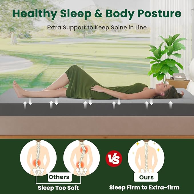 Twin Mattress Topper-Extra Firm 3 Inch High Density Foam Bed Topper with Ventilated Design for Extra Weight, Back Pain Relief-Charcoal Infusion,CertiPUR-US