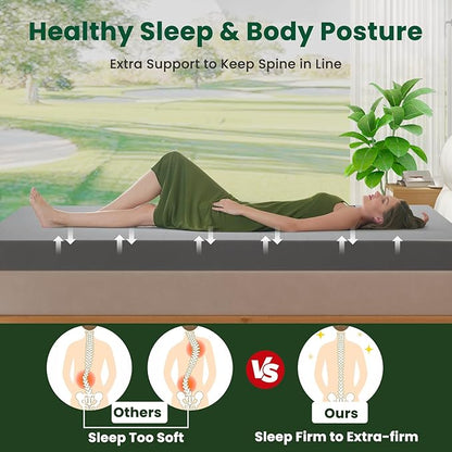 Twin Mattress Topper-Extra Firm 3 Inch High Density Foam Bed Topper with Ventilated Design for Extra Weight, Back Pain Relief-Charcoal Infusion,CertiPUR-US