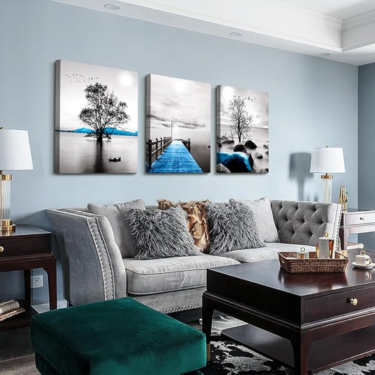 Wall Decorations For Living Room Framed Canvas Wall Art For Bedroom Office Wall Decor Black And White Ocean Landscape Wall Paintings Large Size Modern Posters Pictures Artwork For Home Decor 3 Piece