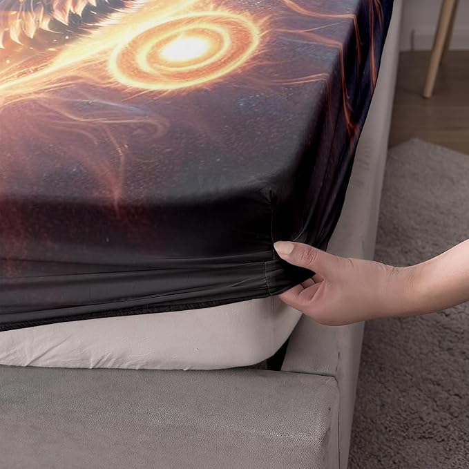 AILONEN Boys Wolf Fitted Sheet Set Full Wolf Bed Sheet Set, Wildlife Animal Theme Fitted Sheet with 2 Pillowcases,3 Pieces Ice and Fire Light Wolves Print Fitted Sheet Set
