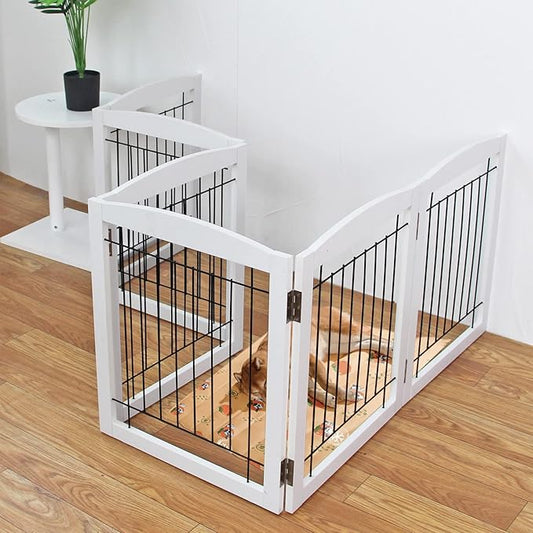 ZJSF Freestanding Foldable Dog Gate for House Extra Wide Wooden White Indoor Puppy Gate Stairs Doorways Pet Gate Tall Dog Fence 3 Panels Fence