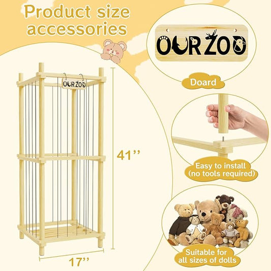 Stuffed Animal Zoo Storage Cage Wooden, 41''(3.4ft) Wood Large Stuffed Animal Storage Basket, Toy Storage for Big Stuffed Animals, Large Toy Chest for Kids Girls Boys Toy Organizer Holder