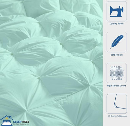 SLEEP-NEST Alaskan King Comforter 136x120 Hotel Luxury Super Soft Down Alternative Pinch Pleat 1 Piece Duvet Insert with 8 Tabs 400 GSM - Extra Wide Oversized King Comforter - Aqua Blue