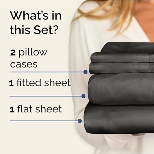 CGK Linens Twin XL 4 Piece Sheet Set - Cooling Sheets for Hot Sleepers - Hotel Luxury Bedding Set w/ 8-16 Inch Deep Pockets - 1 Flat & 1 Fitted & 2 Pillowcases - Soft, Comfy & Wrinkle Free - Charcoal