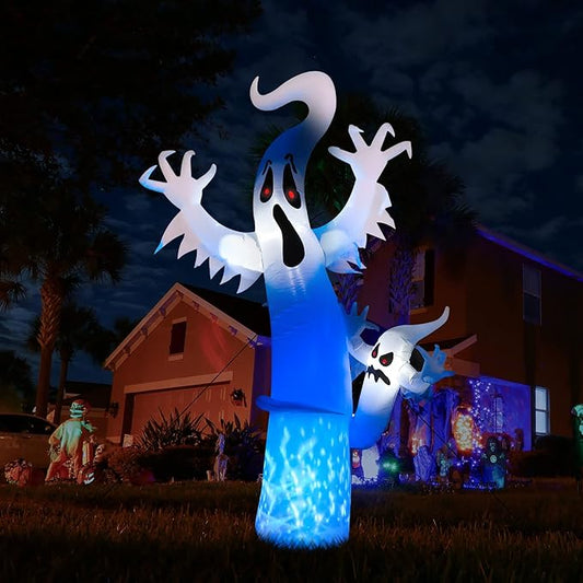 Toodour 8 FT Halloween Inflatables Outdoor Decorations Ghost - Blow Up Yard Decorations for Halloween Party, Built-in Blue LED Disco Lights, Inflatable Ghost Decor for Outdoor Garden Yard Holiday
