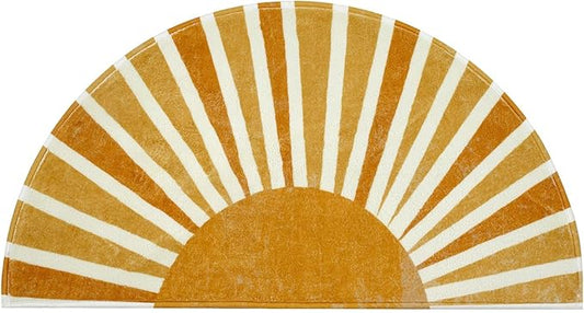 Lahome Boho Bathroom Rugs - Non-Slip Washable Half Circle Mat Small Cute Soft Bedroom Rugs, Rainbow Sun Print Indoor Rug Half Round Door Mat for Entryway Kitchen Bedside Toilet (16''x30'', Sun)