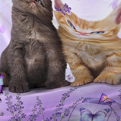 AILONEN Cartoon Cat Shower Curtain, Kawaii Kittens with Purple Flower Shower Curtain for Kids Girls Boys Bathroom Decor,Cute Pet Cat Lover Waterproof Shower Curtains Sets with Hooks,36" W*72" H
