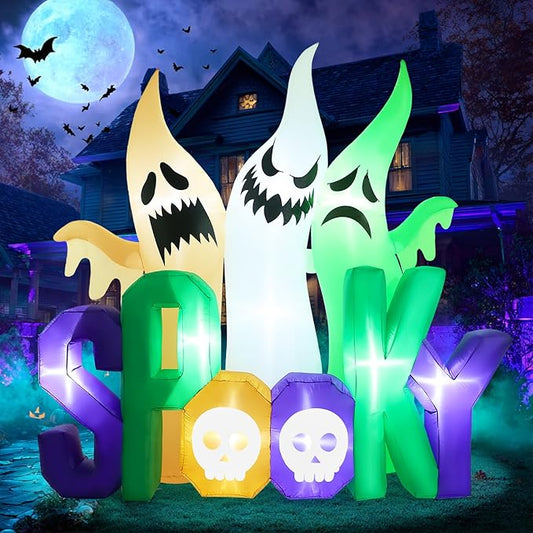 Halloween Inflatables Ghost Outdoor Decorations 8ft Spooky Giant 3 Ghosts Blowup Yard Decor with Built-in Lights Scary Decoration for Holiday Party Yard Porch Lawn Garden Home Indoor Outside