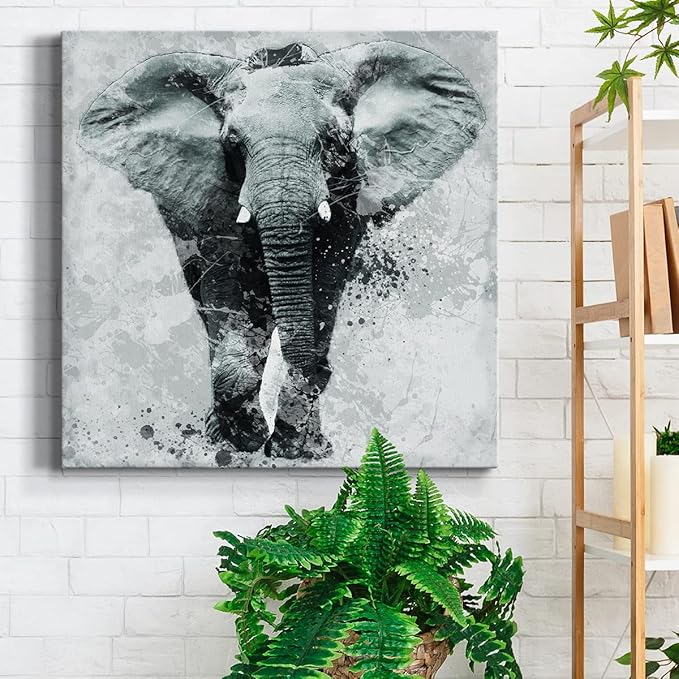 Colorful Animals Painting Wall Art on Canvas Modern Abstract Artwork, Proud Elephant Wall Art, Ready to Hang, 40'' x 40''