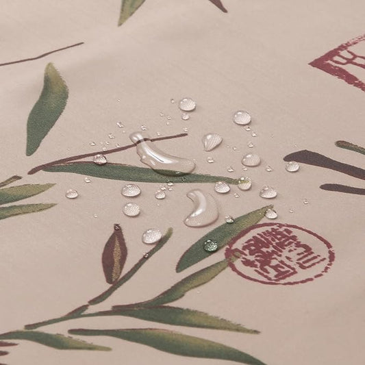 Saigon Farmhouse Printed Leaves Vintage Waterproof Polyester Fabric Brown Bamboo Country Cloth Bathroom Shower Curtain,Extra 78" W x 72" L