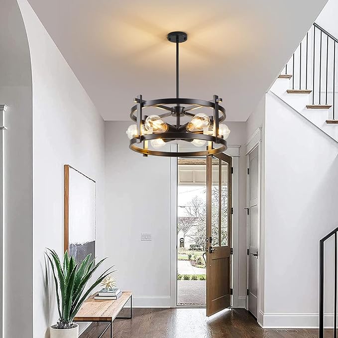 Industrial Semi Flush Mount Ceiling Light,17.72"D x 11.41"H,Black Fixture Ceiling Mount with Modern Style,6-Light Rustic Metal Ceiling Light Fixture for Kitchen,Dining Room, Hallway, Entryway
