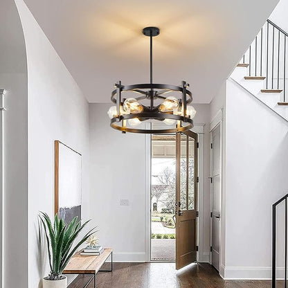 Industrial Semi Flush Mount Ceiling Light,17.72"D x 11.41"H,Black Fixture Ceiling Mount with Modern Style,6-Light Rustic Metal Ceiling Light Fixture for Kitchen,Dining Room, Hallway, Entryway