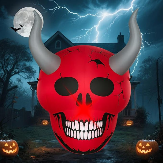 Halloween Inflatables Ghost Decorations Outdoor - 4 FT Horror Red Skull Halloween Blow up Yard Decorations Cute Ghost with LED Build-in for Garden Lawn Indoor Party Decor