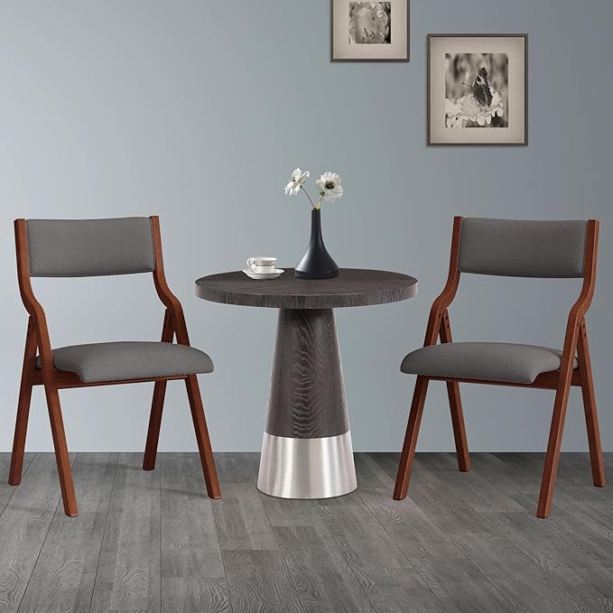 Folding Dining Chairs Set of 2, Upholstered Kitchen Chair with Padded Seat & Backrest, Modern Side-Chair with Wood Legs,No Assembly Needed,Dark Grey+Cherry