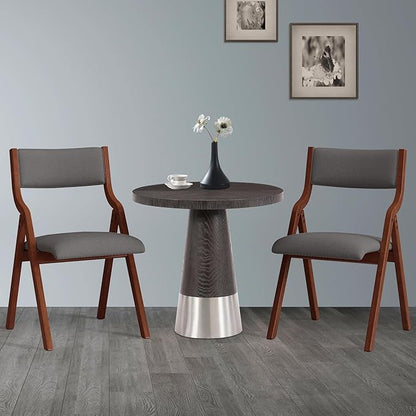 Folding Dining Chairs Set of 2, Upholstered Kitchen Chair with Padded Seat & Backrest, Modern Side-Chair with Wood Legs,No Assembly Needed,Dark Grey+Cherry