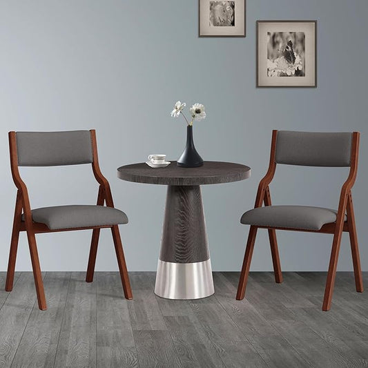 Folding Dining Chairs Set of 2, Upholstered Kitchen Chair with Padded Seat & Backrest, Modern Side-Chair with Wood Legs,No Assembly Needed,Dark Grey+Cherry