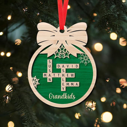 Personalized Christmas Ornament, Custom Christmas Crossword Ornament, Custom Scrabble Ornament, Custom Grandkids Crossword Art, Personalized Wooden Decoration