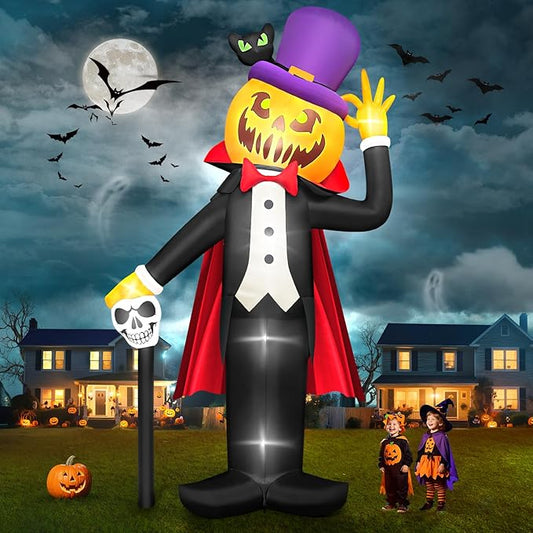 Kalolary 14FT Halloween Inflatable Pumpkin Vampire Outdoors Decoration, Blow Up Yard Decorations with Built-in LED Lights Giant Pumpkin Inflatable for Halloween Party Garden Lawn Outdoor Decor