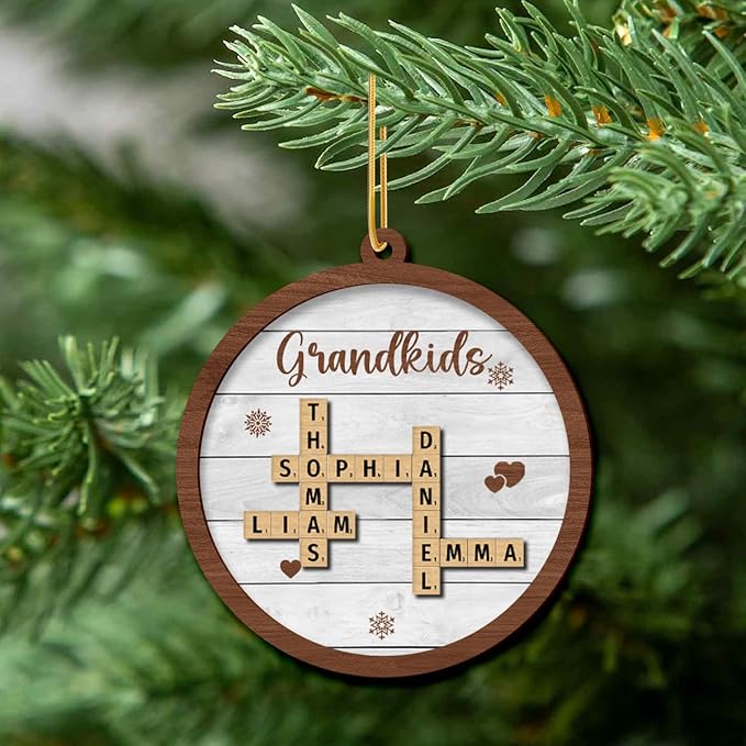 Personalized Crossword Ornament, Custom Wooden Christmas Decoration with Family Names, Personalized Ornaments for Christmas, Personalized Wooden Decoration, Custom Christmas Ornament