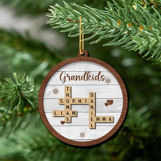 Personalized Crossword Ornament, Custom Wooden Christmas Decoration with Family Names, Personalized Ornaments for Christmas, Personalized Wooden Decoration, Custom Christmas Ornament