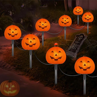 Halloween Pumpkin Pathway Lights, 4PCS 3D Pumpkin Light with Stake, C7 Outdoor Connectable Pumpkin Shaped Pathway String Lights for Patio Yard Lawn Walkway Halloween Party Decor, Black Wire