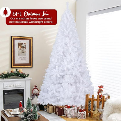5ft Artificial Christmas Tree, Arbol de Navidad with 600 Branch Tips, Premium North Valley Spruce with Foldable Base Stand, Xmas Tree for Home, Office,Party Decoration-White