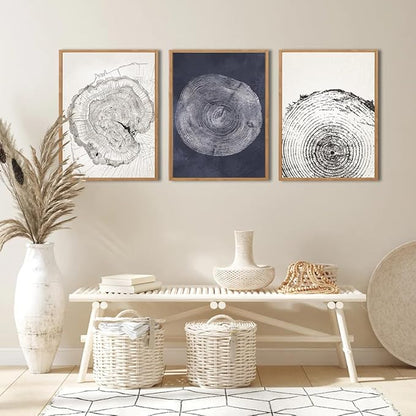 IARTTOP Framed Tree Ring Wall Art Modern Neutral Wood Stump Wall Decor Abstract Tree Spiral Wall Decor For Living Room Bedroom Office12 x16 Inch Set Of 3
