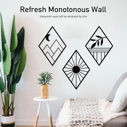 Sokurdeg Boho Metal Minimalist Geometry Wall Art, Black Bohemian Line Metal Art Wall Decor, Modern Abstract Wall Art for Bedroom Bathroom Living Room (3 Pack, 12 x 17 in)