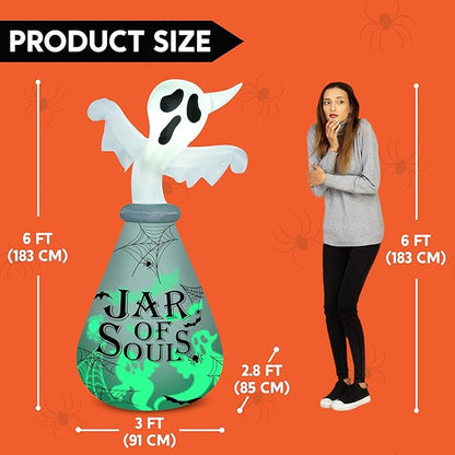 Joiedomi 6 FT Halloween Inflatable Outdoor Decoration, Ghost Inflatable Halloween Decor Outdoor, Blow Up Ghost in The Jar with Green Projecting LED for Halloween Yard Decoration