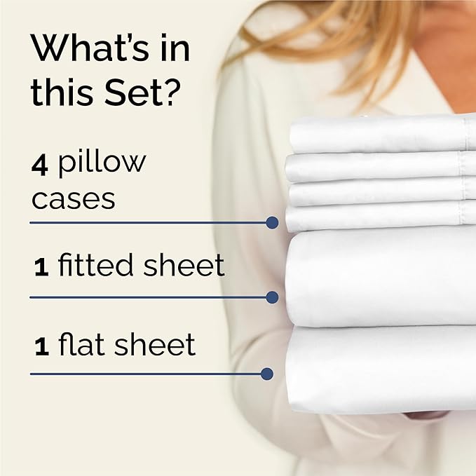 CGK Linens King 6 Piece Sheet Set - Cooling Sheets for Hot Sleepers - Hotel Luxury Bedding Set with 8-16 Inch Deep Pockets - 1 Flat & 1 Fitted & 4 Pillowcases - Soft, Easy Care & Wrinkle Free - White