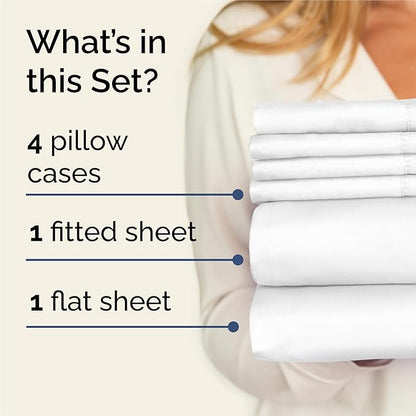 CGK Linens King 6 Piece Sheet Set - Cooling Sheets for Hot Sleepers - Hotel Luxury Bedding Set with 8-16 Inch Deep Pockets - 1 Flat & 1 Fitted & 4 Pillowcases - Soft, Easy Care & Wrinkle Free - White