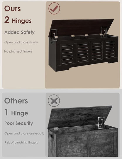 DINZI LVJ Storage Chest, 47.3” Wooden Toy Box with 2 Safety Hinges, Retro Entryway Shoe Storage Bench with Flip-Top, Sturdy Large Storage Trunk for Living Room, Bedroom, Easy Assembly, Espresso