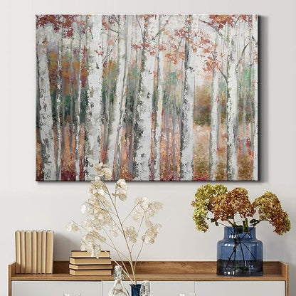 Renditions Gallery Canvas Nature Wall Art Modern Paintings Decorations Autumn Birch Forest Rustic Abstract Vibrant Foliage Wall Hanging Artwork for Bedroom Office Kitchen - 24"x36" LT33