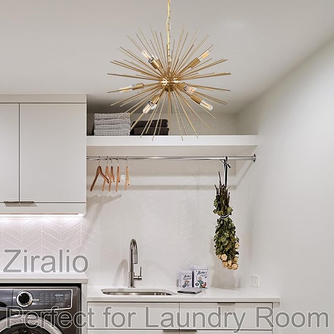 23.8" Modern Golden Sputnik Chandelier 9-Lights Starburst Chandelier Light Fixture Luxury Gold Solid Metal Sputnik Chandeliers for Dining Room, Kitchen, Bedroom, Living Room, Foyer, E12