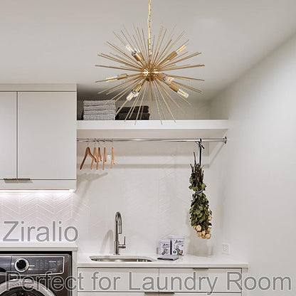 23.8" Modern Golden Sputnik Chandelier 9-Lights Starburst Chandelier Light Fixture Luxury Gold Solid Metal Sputnik Chandeliers for Dining Room, Kitchen, Bedroom, Living Room, Foyer, E12