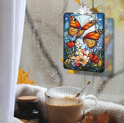 Butterfly Stained Glass Ornament, 2025 Christmas Tree Hanging Decoration for Gift Exchange or Stocking Stuffer, Floral Holiday Decor, 3.8 x 2.4 Inch