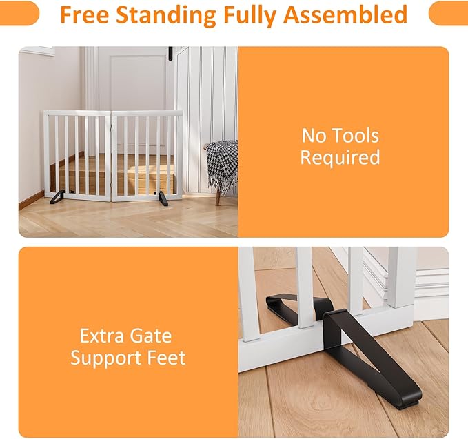 Freestanding Wooden Dog Gate 2 Panel, Foldable Dog Gate for Stairs, Pet Gates for Doorways House, 24-inch Tall Pet Gate